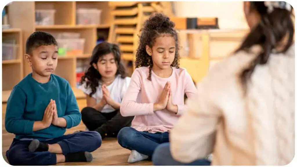 a group of individuals sitting on the floor in a yoga class