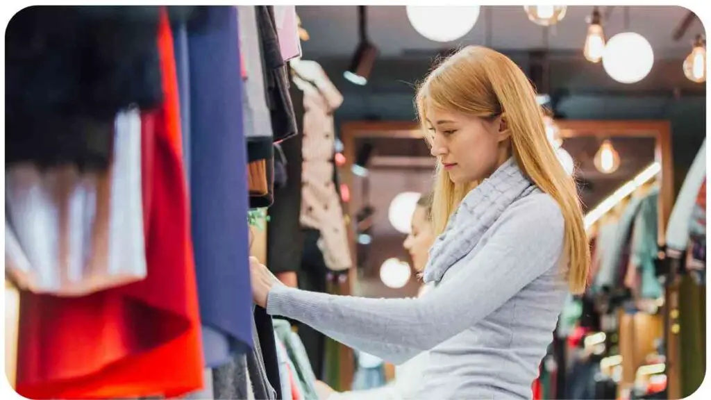 a person is looking at clothes in a clothing store